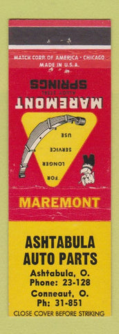 Matchbook Cover - Ashtabula Auto Parts Conneaut OH Maremont Springs