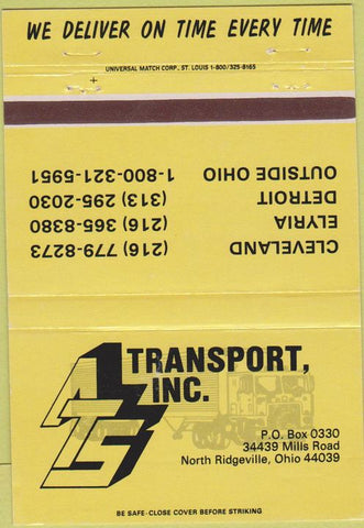Matchbook Cover - ATS Transport Inc North Ridgeville OH trucking 40 Strike