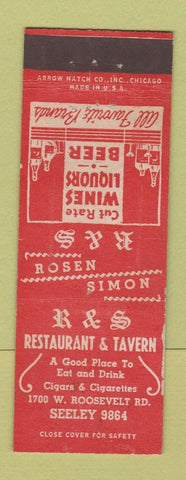 Matchbook Cover - R&S Restaurant Tavern Chicago IL ARROW Rose Simon