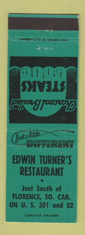Matchbook Cover - Edwin Turner's Restaurant Florence SC