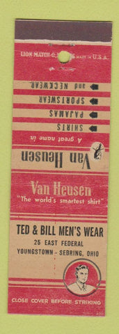 Matchbook Cover - Van Heusen Men's Clothes Ted & Bill's Youngstown Sebring OH