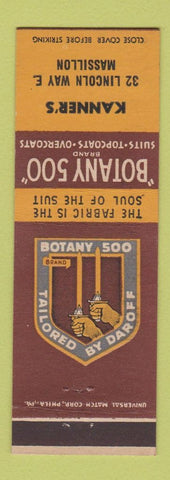 Matchbook Cover - Botany 500 Men's Clothes Kanner's Massillon OH