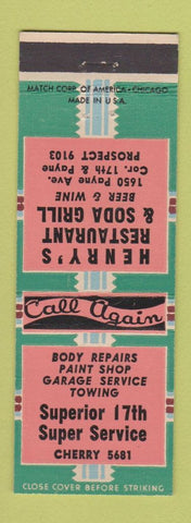 Matchbook Cover - Henry's Restaurant Soda Grill