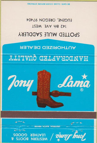 Matchbook Cover - Tony Lama Cowboy Boots Eugene OR 40 Strike