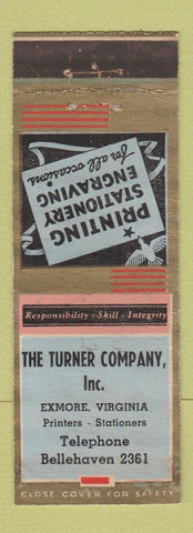 Matchbook Cover - Turner Printing Stationery Exmore VA low