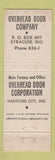 Matchbook Cover - The Overhead Door Company Syracuse Hartford City IN