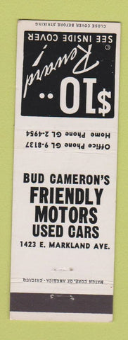 Matchbook Cover - Bud Cameron's Used Cars