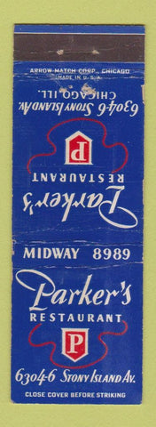 Matchbook Cover - Parker's Restaurant Chicago IL ARROW WEAR