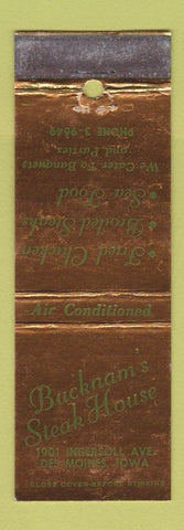 Matchbook Cover - Bucknam's Steak House Des Moines IA WEAR