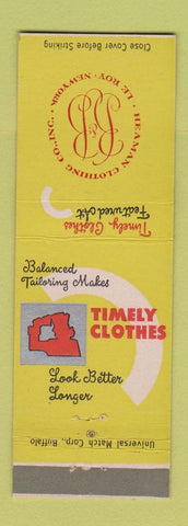 Matchbook Cover - Timley Men's Clothes Heaman Clothing Le Roy NY