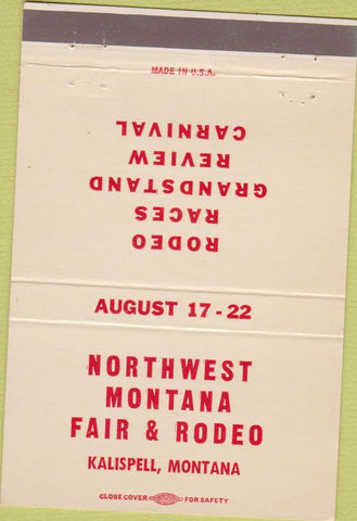 Matchbook Cover - Northwest Montana Fair Rodeo Kalispell MT 40 Strike
