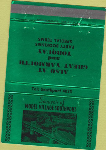 Matchbook Cover - Model Village Southport railroad UK Green WEAR 40 Strike