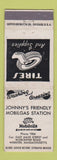 Matchbook Cover - Johnny's Mobil oil gas Webster MA WEAR