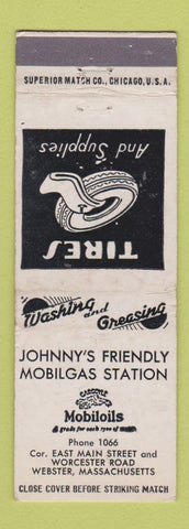 Matchbook Cover - Johnny's Mobil oil gas Webster MA WEAR