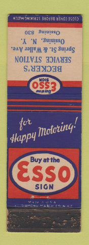 Matchbook Cover - Esso oil gas Becker's Ossining NY low phone # WEAR