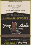 Matchbook Cover - Tony Lama Cowboy Boots Melrose NM 40 Strike