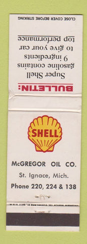 Matchbook Cover - Shell oil gas McGregor St Ignace MI WORN
