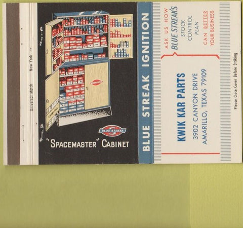 Matchbook Cover - Blue Streak Kwik Kar Parts Amarillio TX 40 Strike