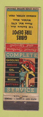 Matchbook Cover - Gibbs Tire Depot Malden MA Norman Kotzen WORN