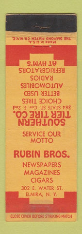 Matchbook Cover - Rubin Bros Southern Tire Elmira NY news cigars WEAR