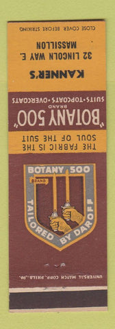 Matchbook Cover - Botany 500 Men's Clothes Kanner's Massillon OH
