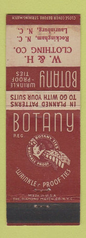 Matchbook Cover - Botany 500 Men's Clothes W&H Rockingham Laurinburg NC WEAR