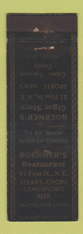 Matchbook Cover - Boerner's Restaurant Cigar Store Massillon OH WEAR