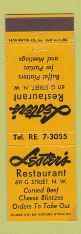 Matchbook Cover - Lester's Restaurant Washington DC