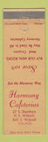 Matchbook Cover - Harmony Cafeterias Chicago IL WEAR