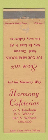Matchbook Cover - Harmony Cafeterias Chicago IL WEAR