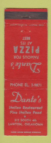 Matchbook Cover - Dante's Italian Restaurant Pizza Lawton OK WORN