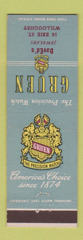 Matchbook Cover - Gruen Watches DavEd's Willoughby OH