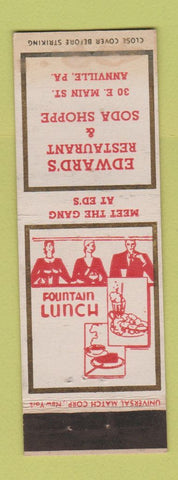 Matchbook Cover - Edward's Restaurant Soda Shoppe Annville PA WEAR