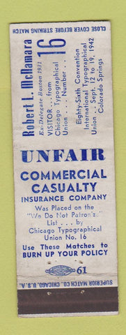 Matchbook Cover - Robert McNamara Insurance Convention Colorado Springs WEAR