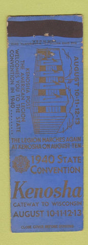 Matchbook Cover - American Legion 1940 State Convention Kenosha WI WEAR
