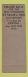 Matchbook Cover - American Legion 1940 State Convention Kenosha WI WEAR