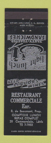 Matchbook Cover - Restaurant Commerciale Levis QC