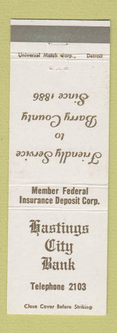Matchbook Cover - Hastings City Bank Barry County MI low phone #