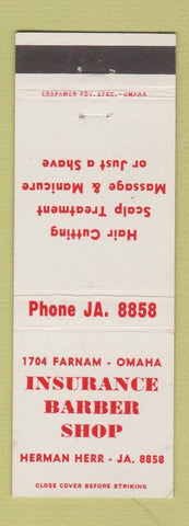 Matchbook Cover - Insurance Barber Shop Omaha NE Herman Herr