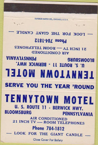 Matchbook Cover - Tennytown Motel Bloomsburg PA 40 Strike