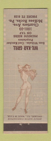 Matchbook Cover - Wil Kar Grill McKEes Rocks PA ARROW pinup