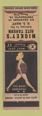 Matchbook Cover - Mickey's Ritz Tavern Portsmouth VA pinup