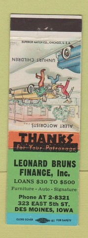 Matchbook Cover - Leonard Burns Finance Des Moines IA