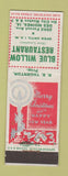 Matchbook Cover - Blue Willow Restaurant Des Moines IA Christmas