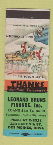 Matchbook Cover - Leonard Burns Finance Des Moines IA