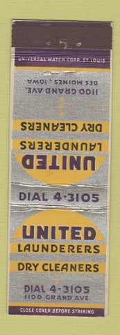 Matchbook Cover - United Launderers Dry Cleaners Des Moines IA