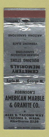 Matchbook Cover - American Marble and Granite Tacoma WA memorials