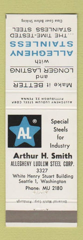 Matchbook Cover - Allegheny Stainless Steel Arthur Smith Seattle WA