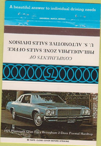 Matchbook Cover - 1975 Plymouth Gran Fury Philadelphia Zone 40 Strike