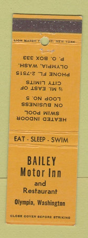 Matchbook Cover - Bailey Motor Inn Olympia WA